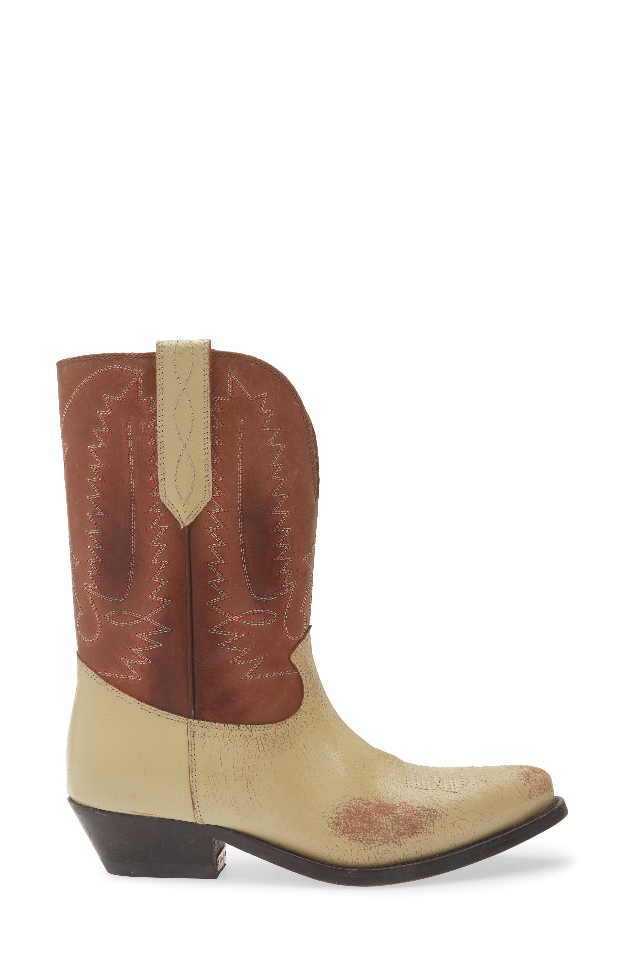 Golden Goose Wish Star Short Western Boot, Alternate, color, Cream/ Brown
