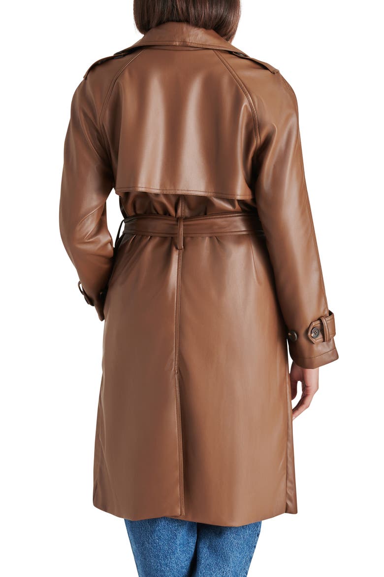 Ilia Faux Leather Trench Coat, Alternate, color, DARK BROWN