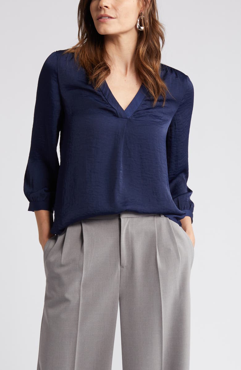 Vince Camuto Rumple Satin Top, Alternate, color, Classic Navy