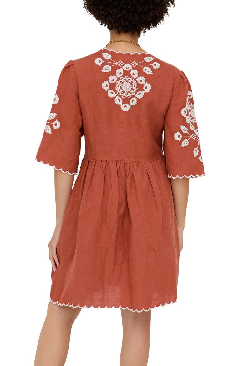 Arabella V- Neck Embroidered Mini Dress, Alternate, color, Rust