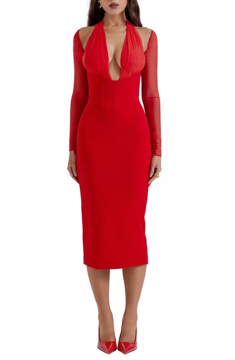 Yasmin Long Sleeve Body-Con Midi Cocktail Dress
