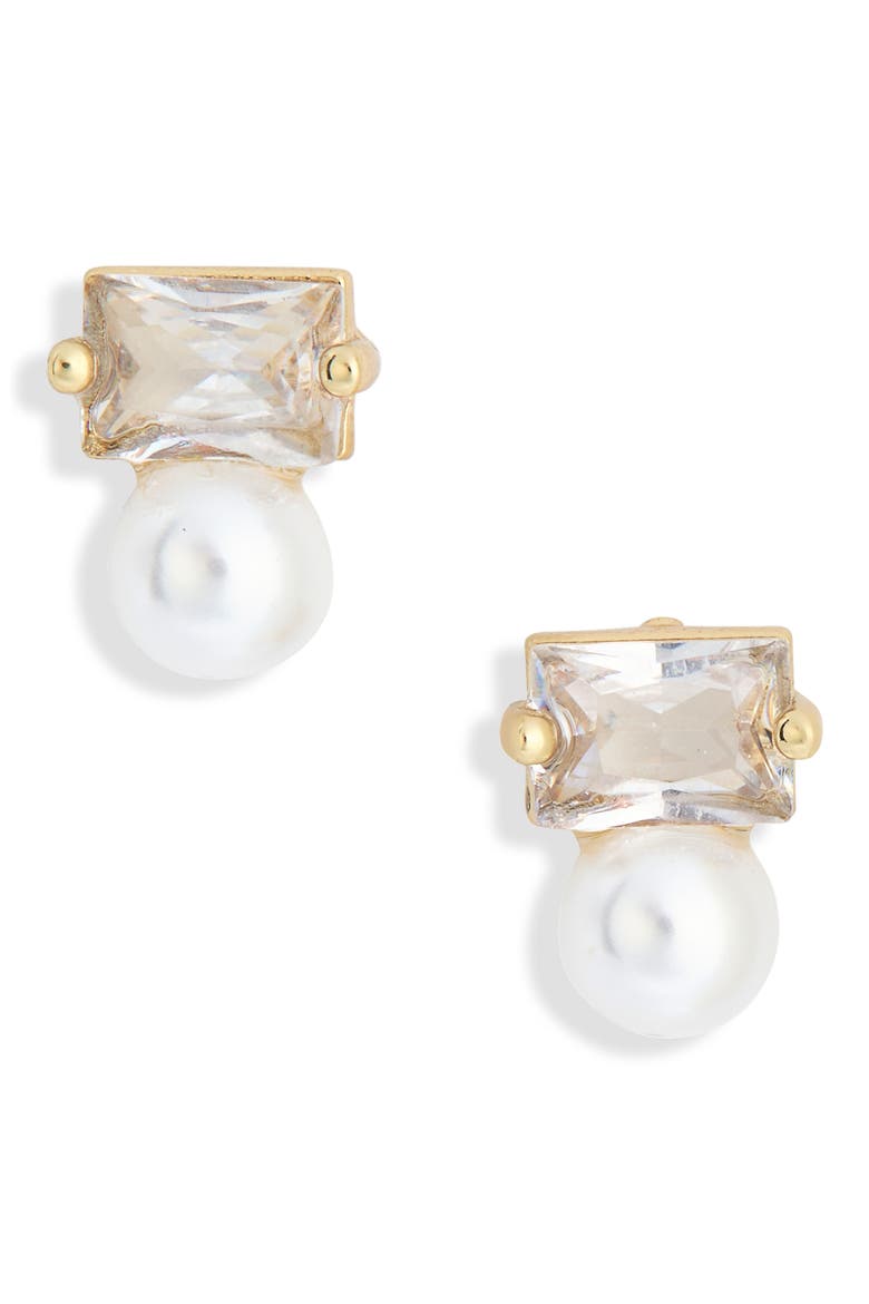 Faux Pearl & Cubic Zirconia Earrings, Main, color, CLEAR- WHITE- GOLD