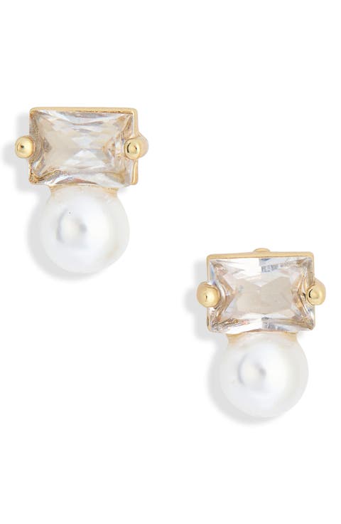 Faux Pearl & Cubic Zirconia Earrings
