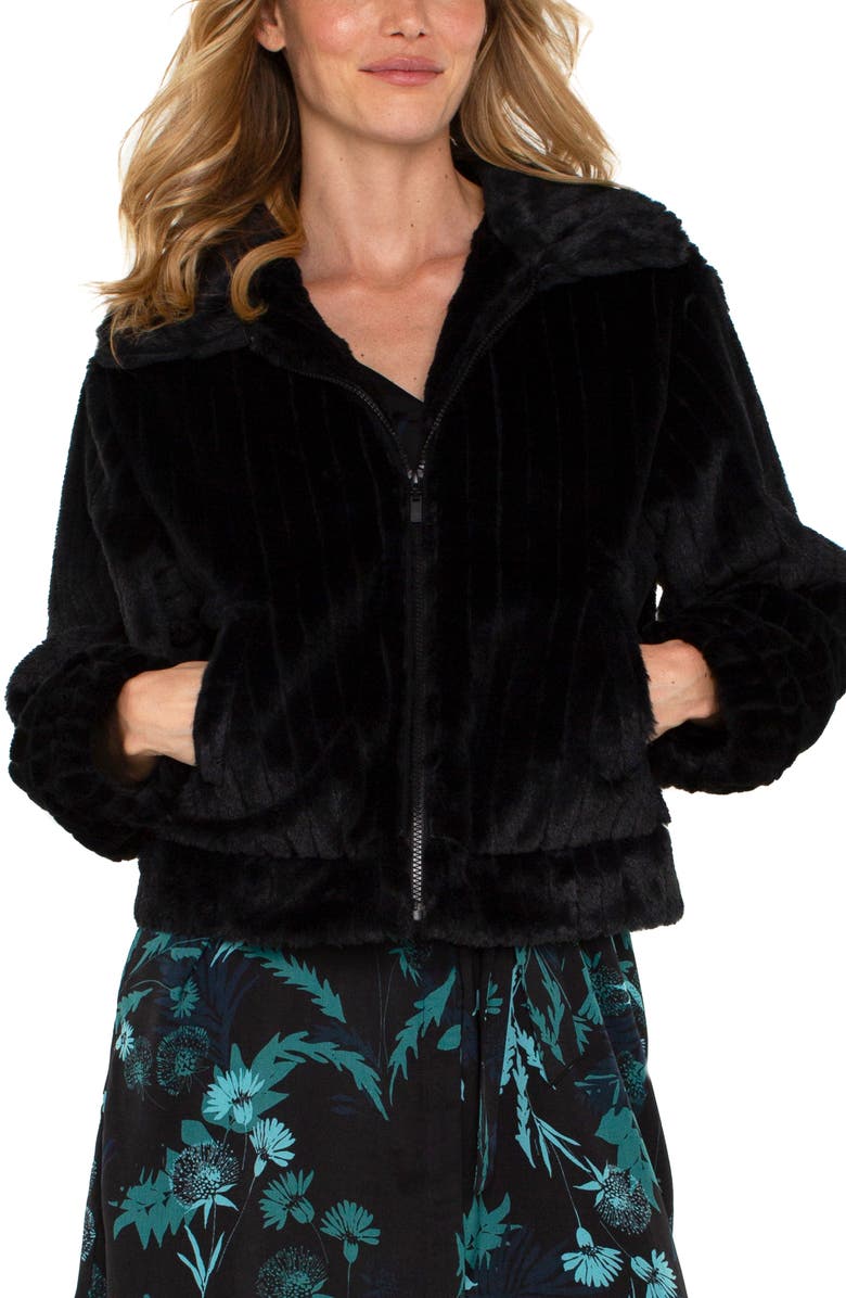 Liverpool Los Angeles Faux Fur Crop Jacket, Alternate, color,