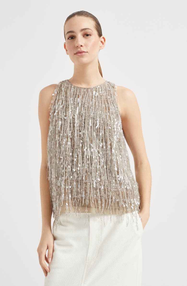 Brunello Cucinelli Glistening Embroidery top, Alternate, color, 