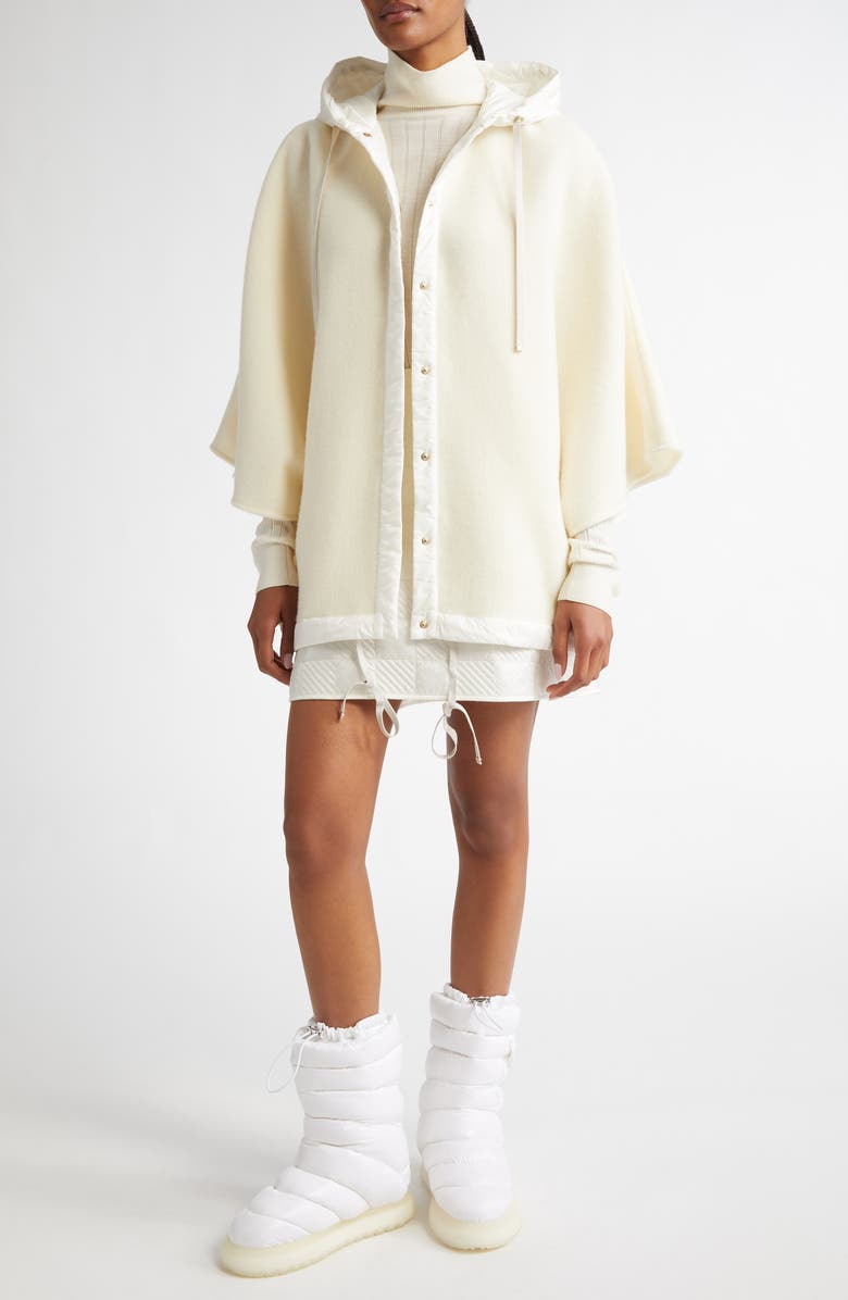 Moncler Classic Hooded Virgin Wool & Cashmere Cape, Alternate, color, Pastel Yellow