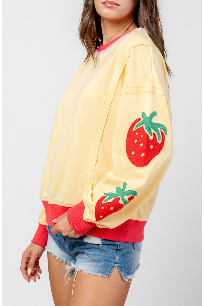 Embroidered Strawberry Sweatshirt, Alternate, color, YELLOW STRAWBERRY