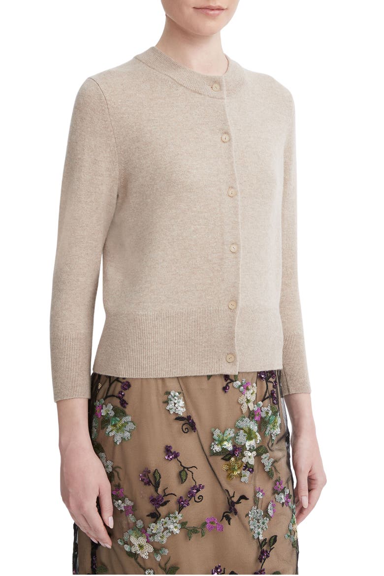 Three Quarter Sleeve Wool & Cashmere Cardigan, Alternate, color, HEATHER HAZEL CREAM