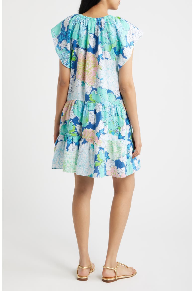Norella Print Ruffle Linen Dress, Alternate, color, STARLIGHT NAVY