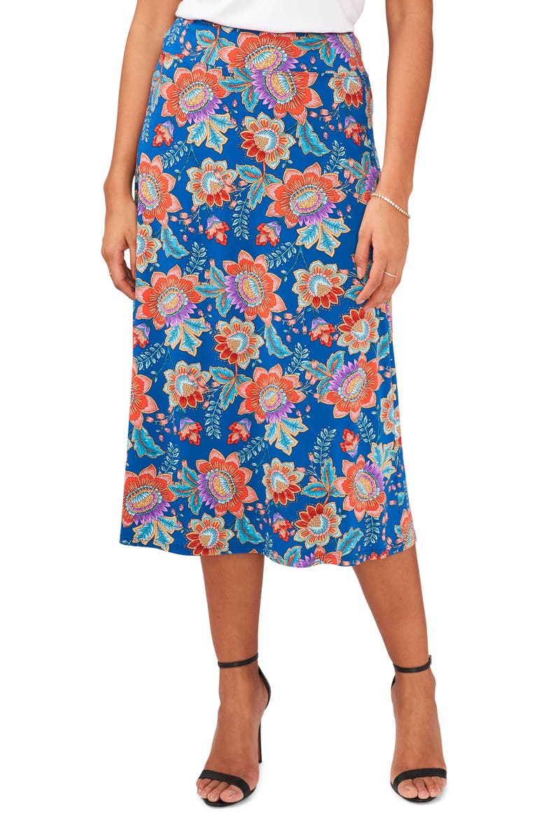 Chaus Floral Midi Skirt, Main, color, Blue/ Red/ Multi