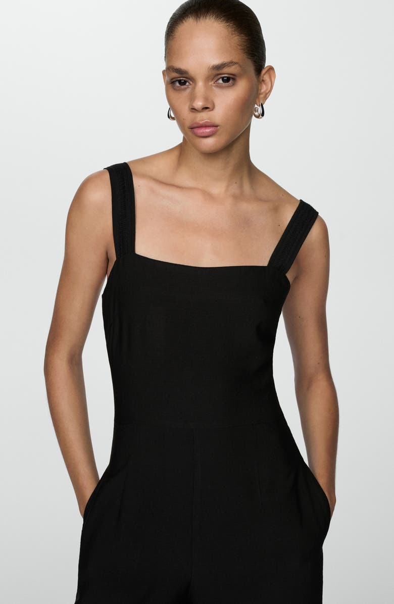 MANGO Crop Wide Leg Jumpsuit, Alternate, color, Black