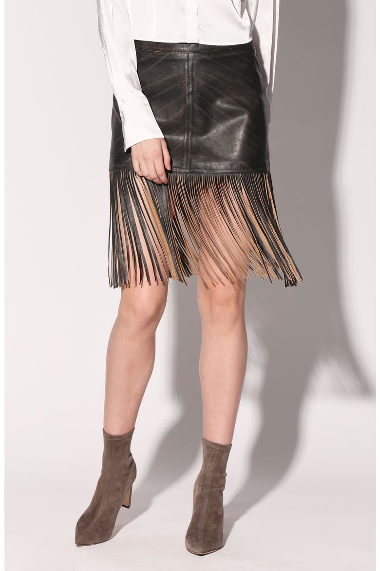 Sabrina High Waist Leather Skirt, Main, color, BLACK BEIGE