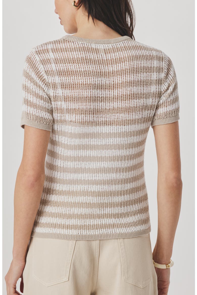 Yasmine Striped Short Sleeve Sweater, Alternate, color, FAWN BEIGE/ WHITE