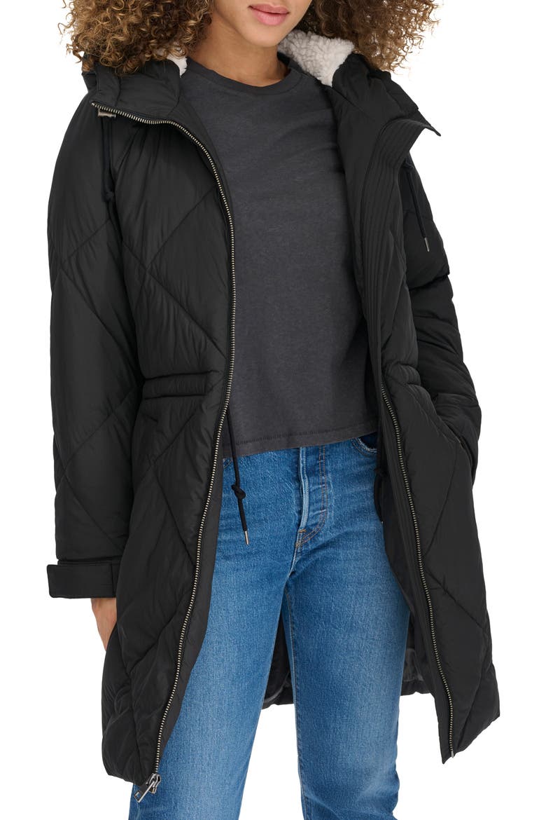 Diamond Quilted Water Resistant Parka, Alternate, color, BLACK