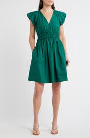 BOSS Orange Ruffle Sleeve Cotton Poplin Dress