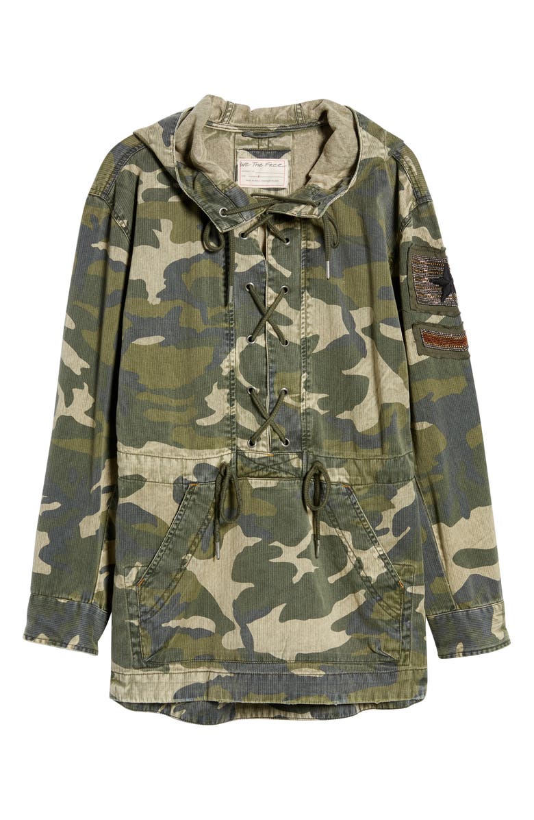 Free People Ember Military Cotton Pullover, Alternate, color, Olive Combo