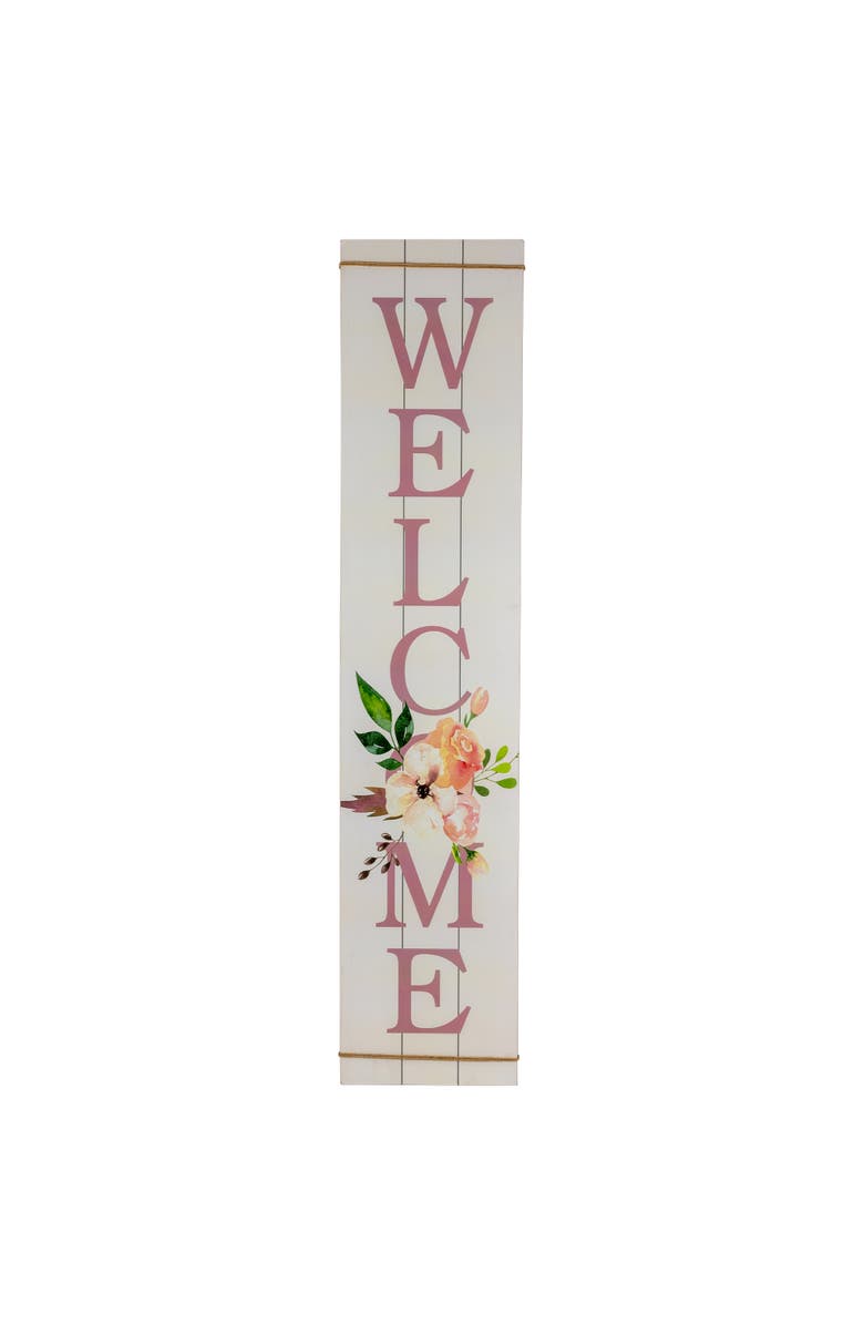 Northlight 48.5" Floral "Welcome" Wooden Spring Porch Board Sign Decoration, Main, color, White