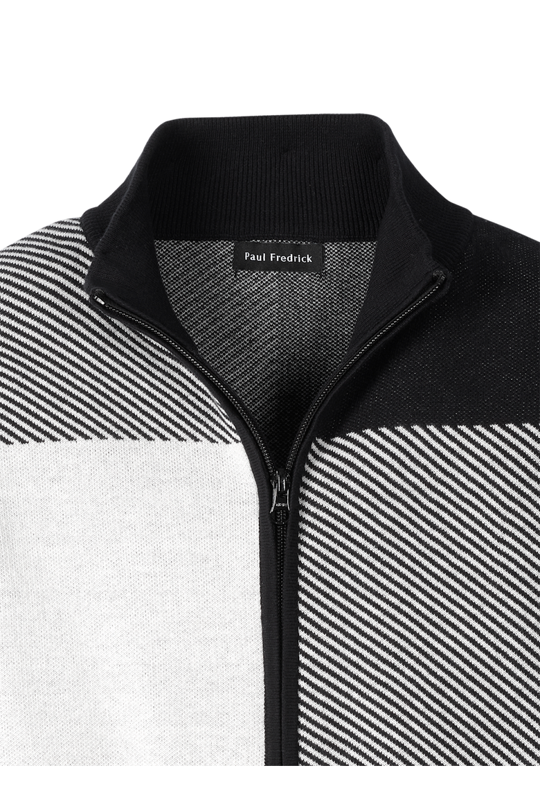 Cotton Full Zip Mock Neck Sweater, Alternate, color, BLACK/WHITE GLEN PLAID