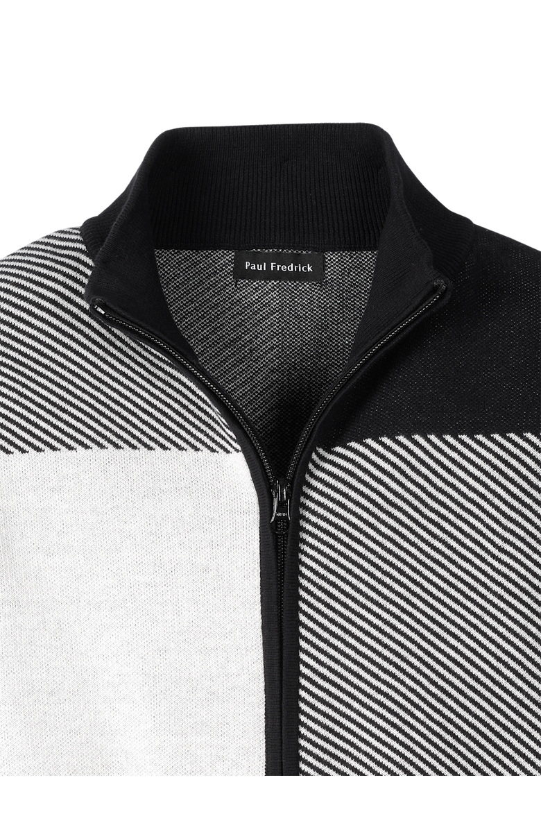 Paul Fredrick Cotton Full Zip Mock Neck Sweater, Alternate, color, Black/White Glen Plaid