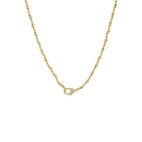 Beaded Ball Chain Pavé Lock Necklace