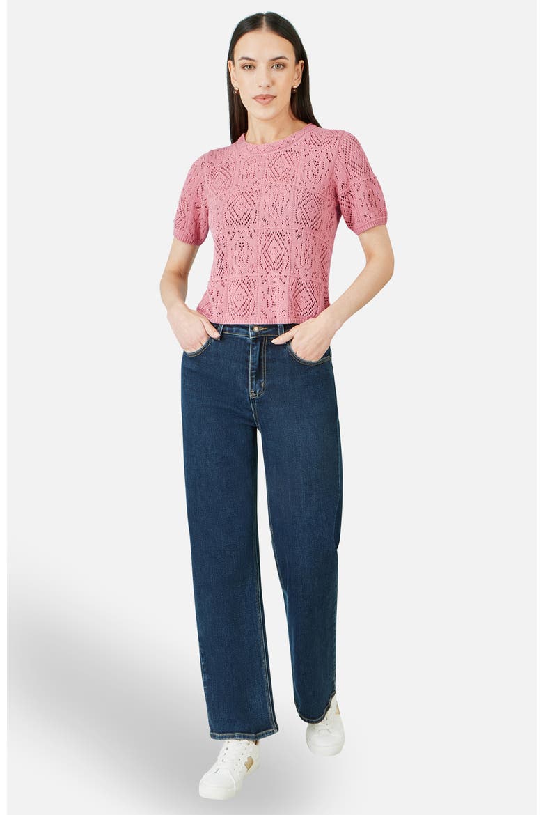 Cotton Crochet Knitted Top, Alternate, color, Pink