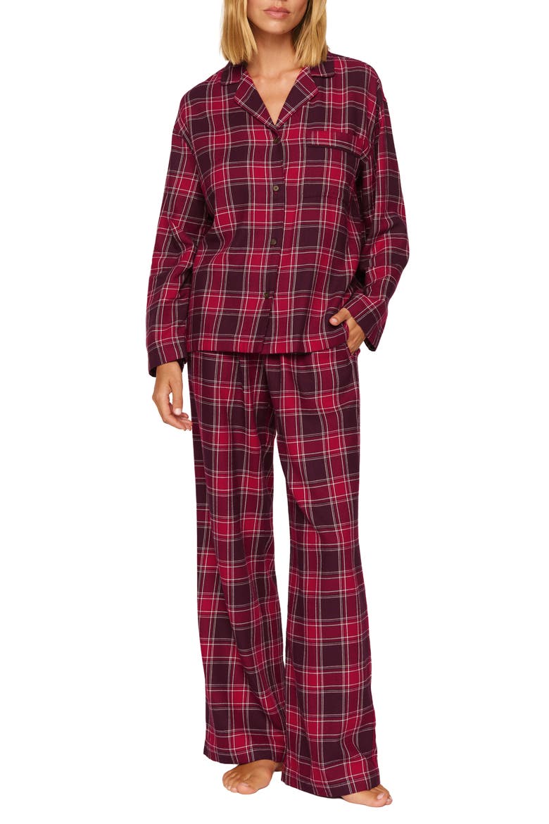 Flannel Long Pajamas, Main, color, OXFORD CHECK HOLLY RED