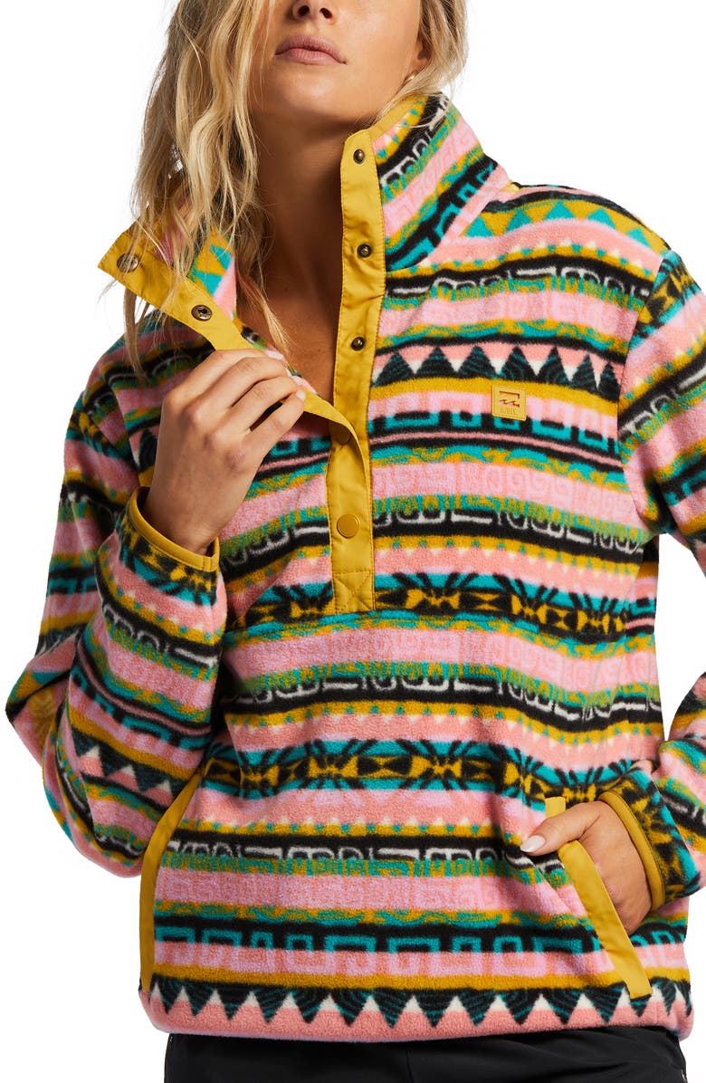 Billabong Switchback Lite Stripe Fleece Pullover, Alternate, color, Pink Multi