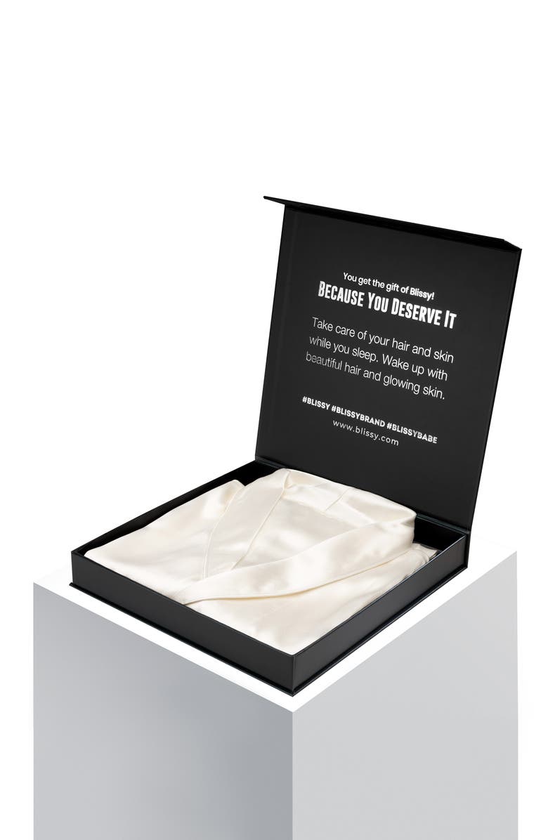 BLISSY Mulberry Silk Robe, Alternate, color, White