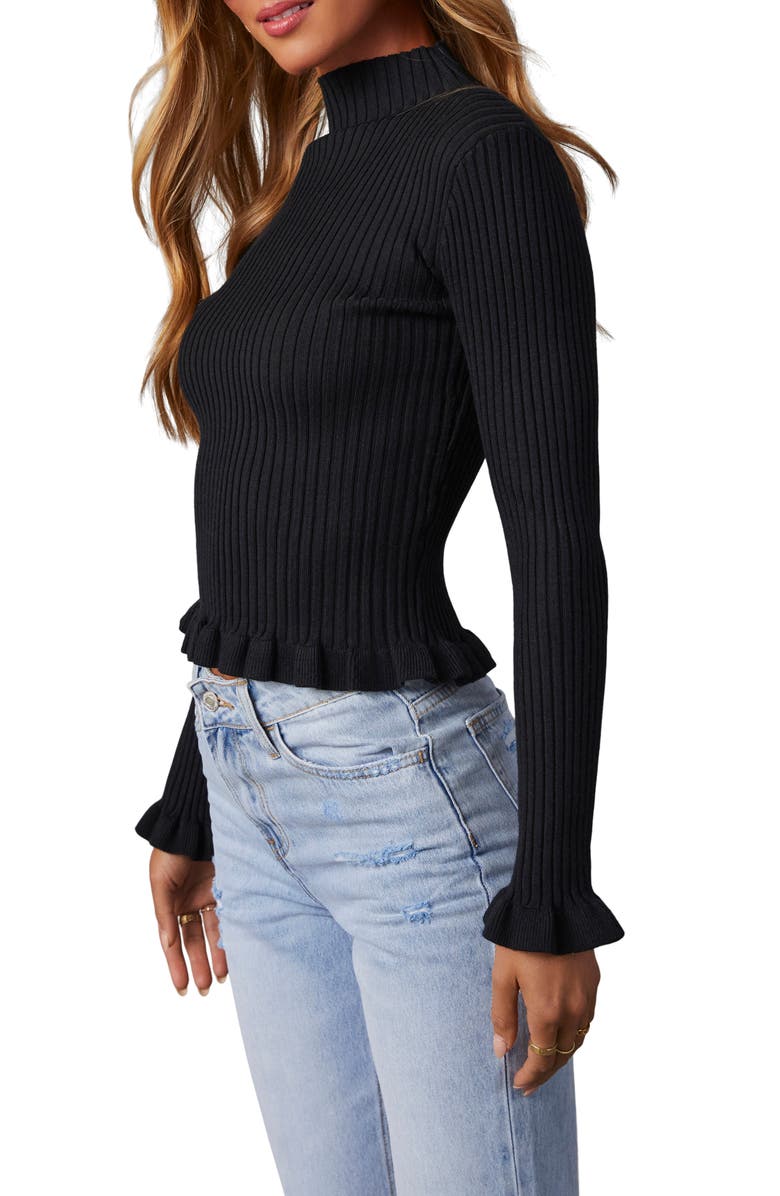 VICI Collection Bevelle Rib Ruffle Accent Mock Neck Sweater, Alternate, color,