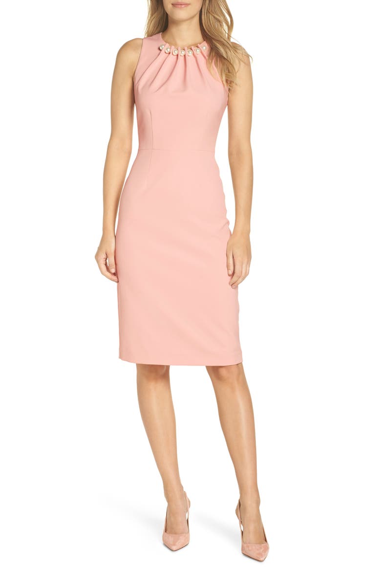 Embellished Neck Sheath Dress, Main, color, BLUSH