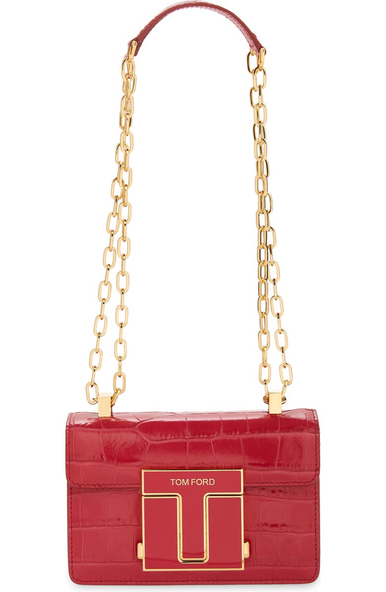 TOM FORD Small Maxi Croc Embossed Leather Shoulder Bag, Main, color,
