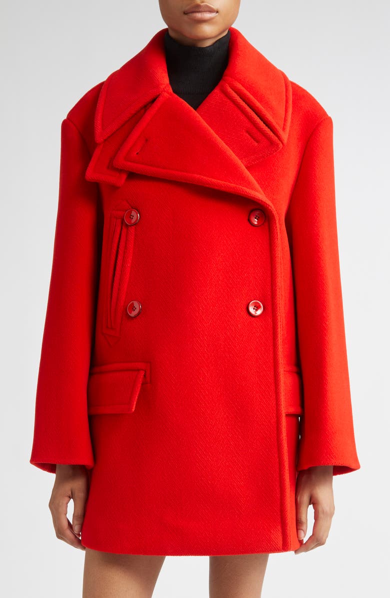 Jil Sander Double Breasted Elongated Wool Peacoat, Main, color, Strawberry