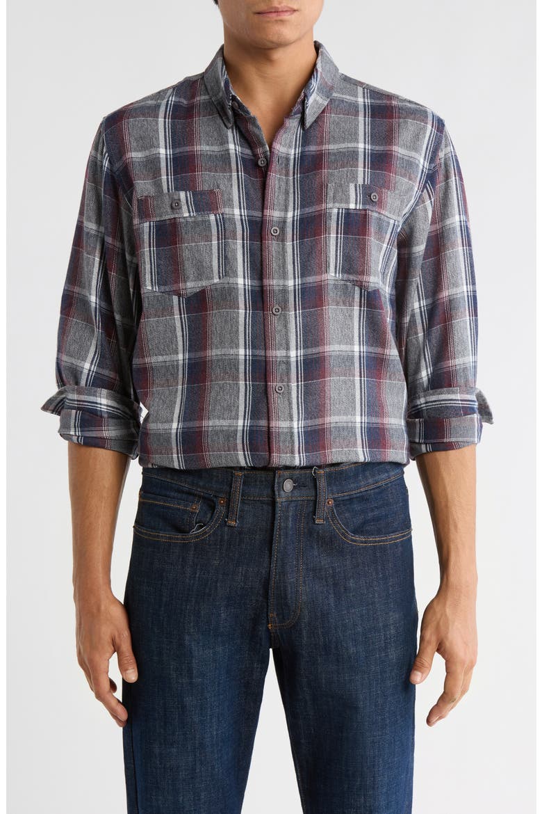 Perfect Plaid Flannel Work Shirt, Main, color, HEATHER GREY/ NAVY