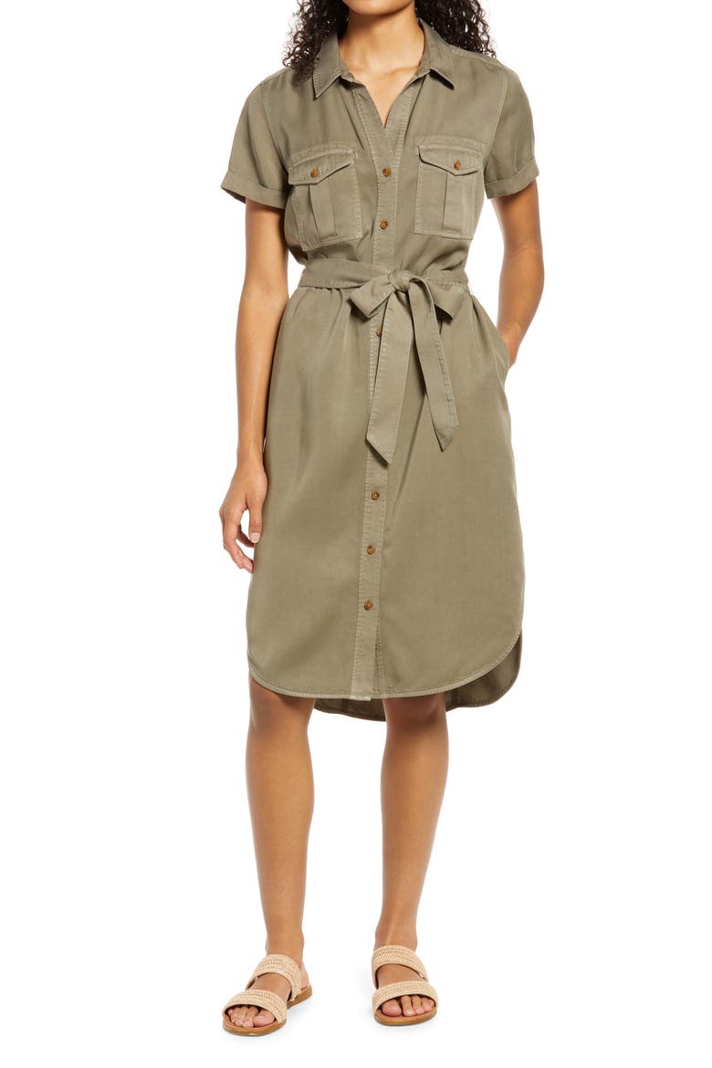 Utility Short Sleeve Shirtdress, Main, color, GREEN SORREL