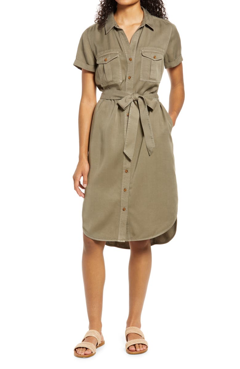 Caslon<sup>®</sup> Utility Short Sleeve Shirtdress, Main, color, 