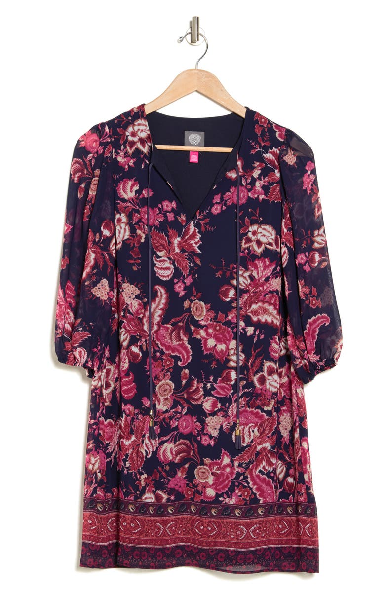 sachin and babi light blue dress Vince Camuto Floral Balloon Sleeve Chiffon Shift Dress
