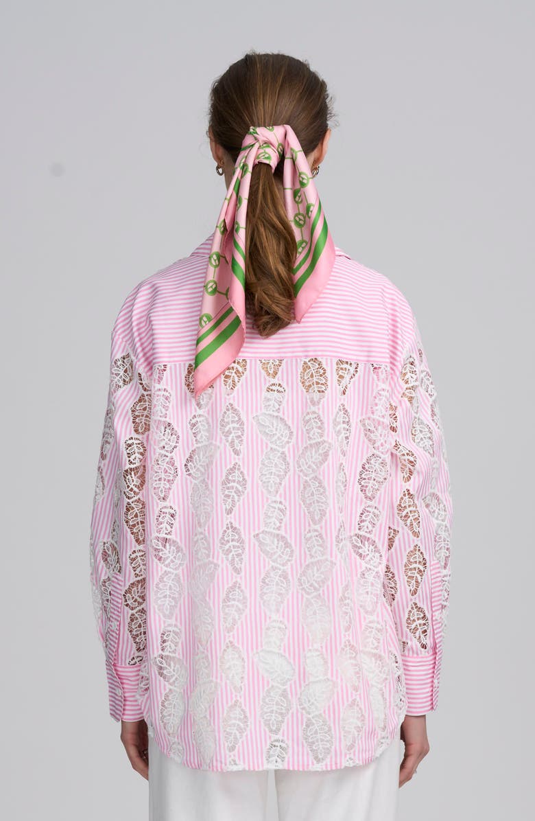 ELLE Collection Lace Striped Shirt, Alternate, color, Pink Multi