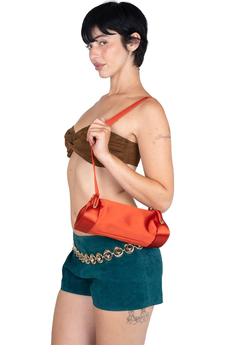 Jeffrey Campbell On-Sunset Satin Shoulder Bag, Alternate, color, Orange Satin Gold