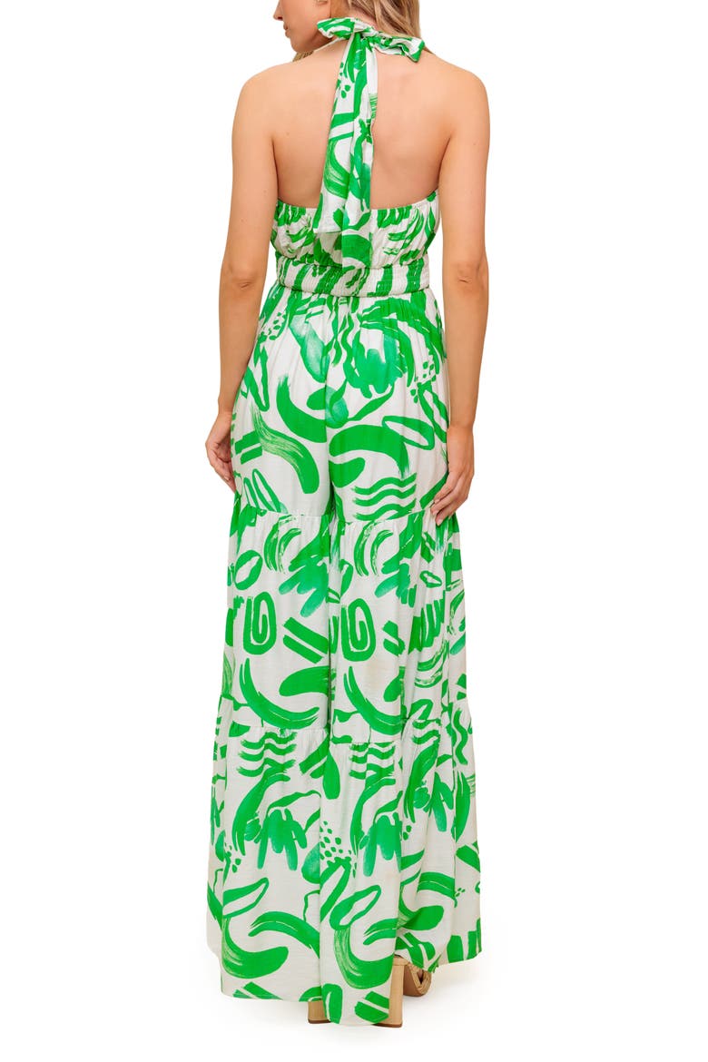 Print Wide Leg Halter Jumpsuit, Alternate, color, IVORY GREEN