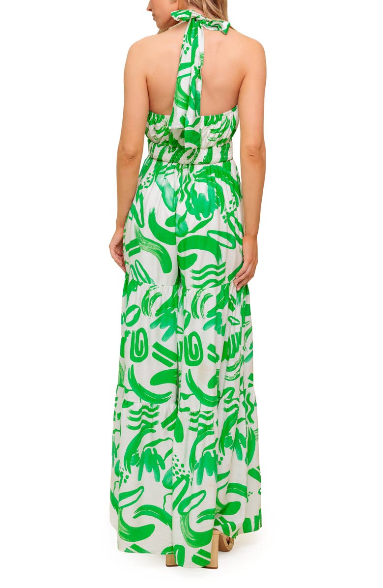 FLYING TOMATO Print Wide Leg Halter Jumpsuit, Alternate, color, Ivory Green