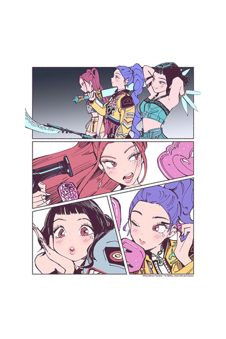 Girls' Huntrix Idols Manhwa Panels Cropped T-Shirt, Alternate, color, White