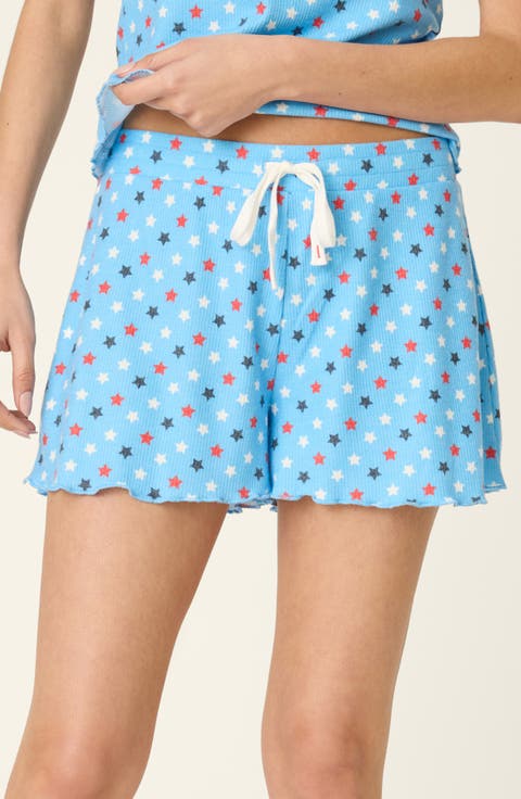 Star Spangled Waffle Knit Drawstring Shorts
