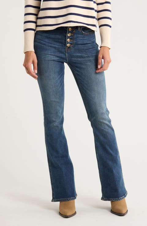 Exposed Button High Waist Bootcut Jeans