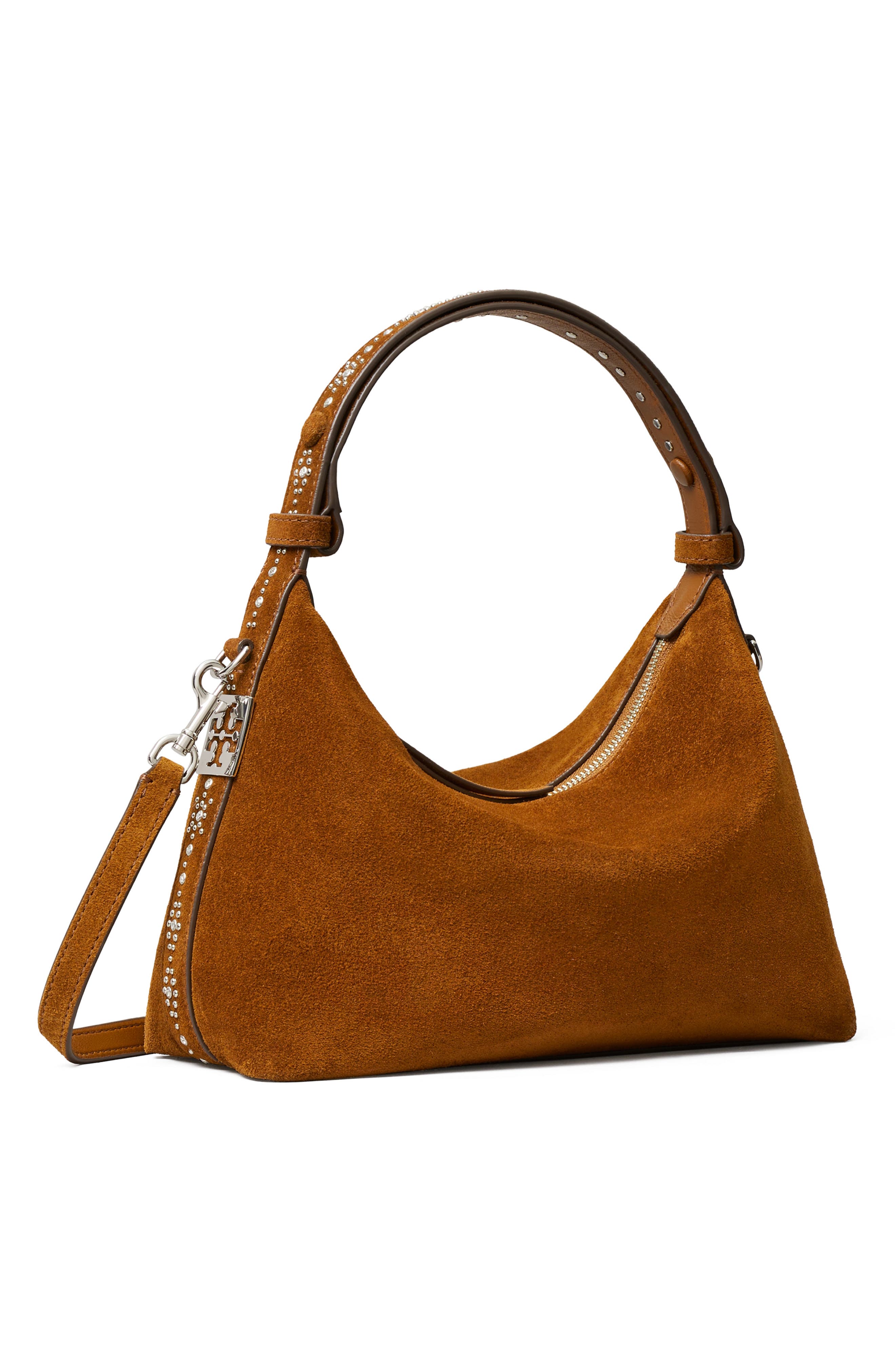 Mellow Studded Suede Shoulder Bag, Alternate, color, CARAMEL