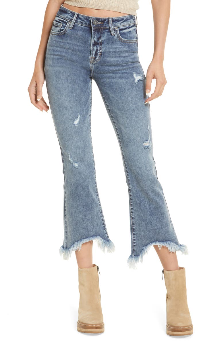 HIDDEN JEANS Frayed Mid Rise Crop Flare Jeans, Main, color, 