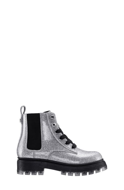 Nina Kids' Glitter Combat Boot In Silver Glitter