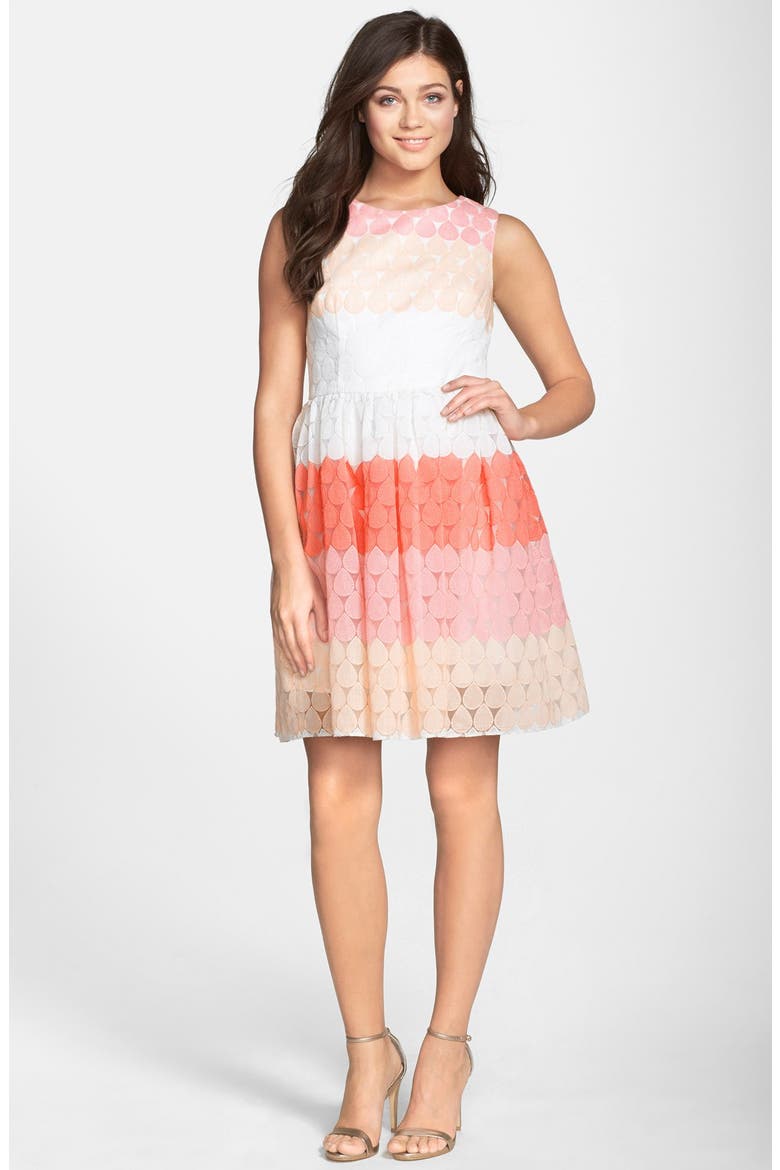 Stripe Embroidered Fit & Flare Dress, Alternate, color, PINK MULTI