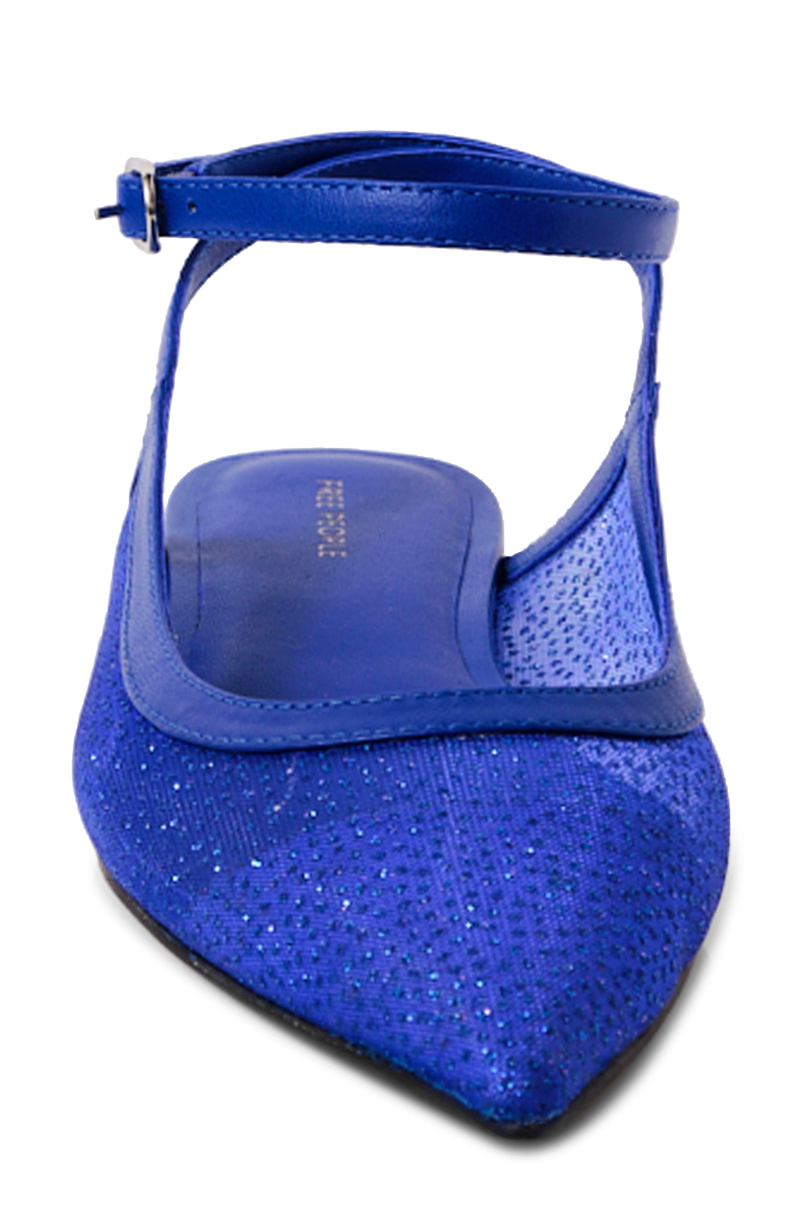 Free People Jules Glitter Mesh Pointed Toe Ankle Strap Flat, Alternate, color, Bright Navy