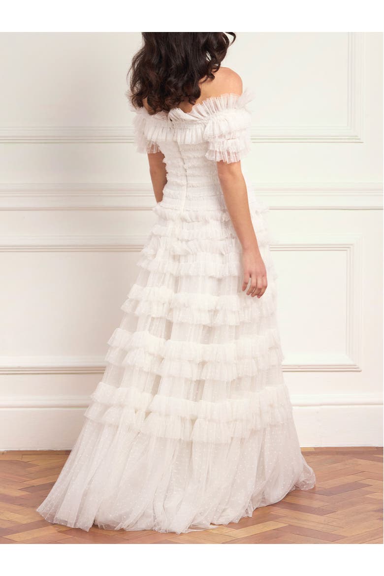 Lisette Ruffle Off Shoulder Gown, Alternate, color, Swan White