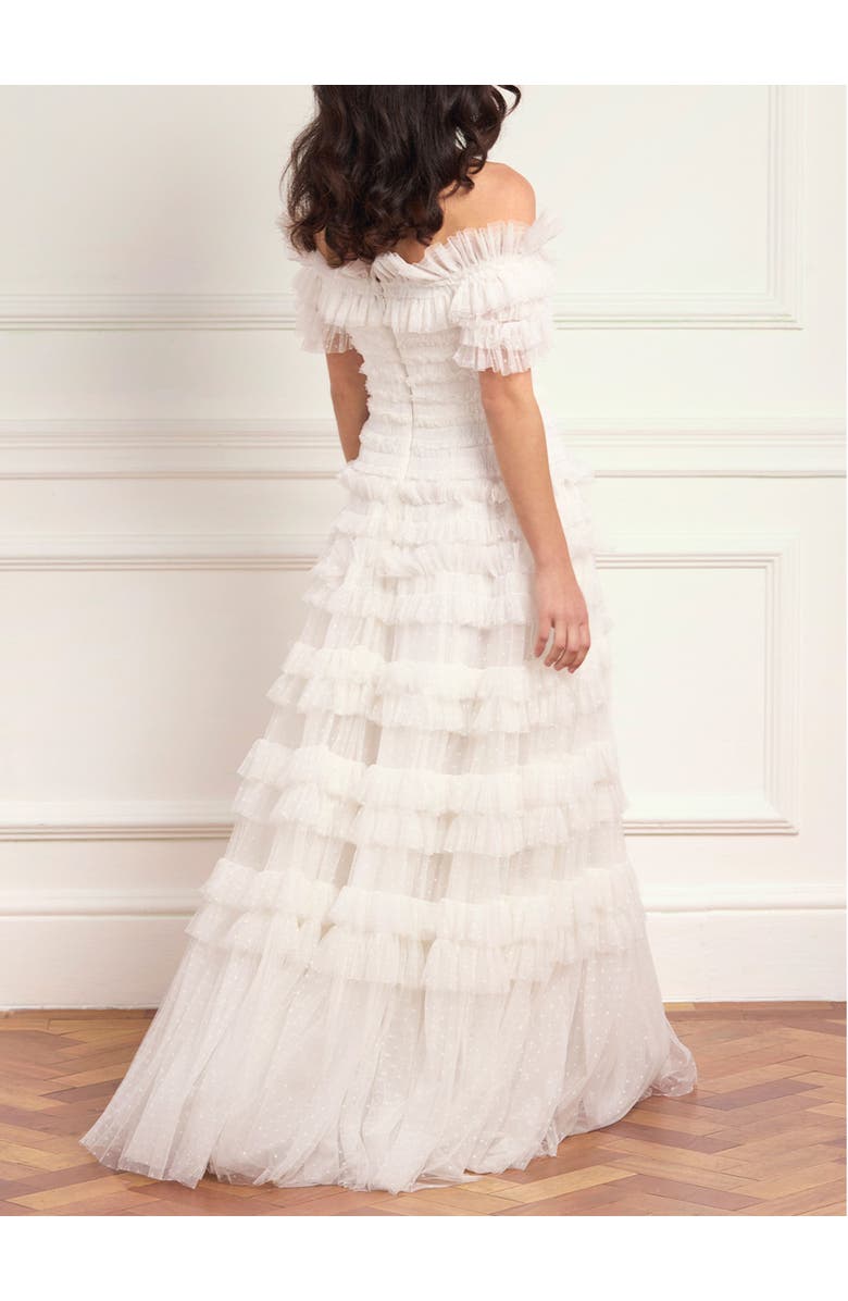 Needle & Thread Lisette Ruffle Off Shoulder Gown, Alternate, color, Swan White
